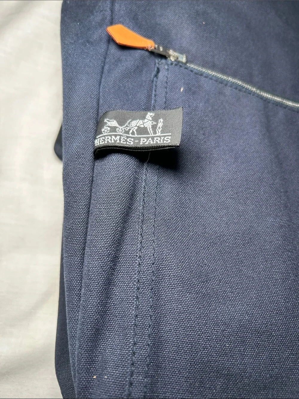 Vintage Hermès Fourre Tout Besace MM shoulder bag in navy cotton canvas